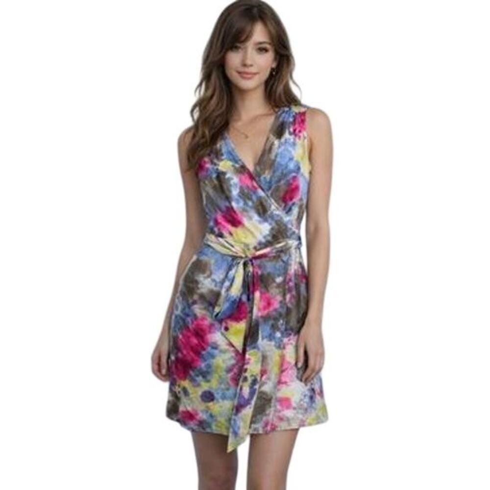 Banana Republic 100% Silk Watercolor Floral Wrap Dress Small